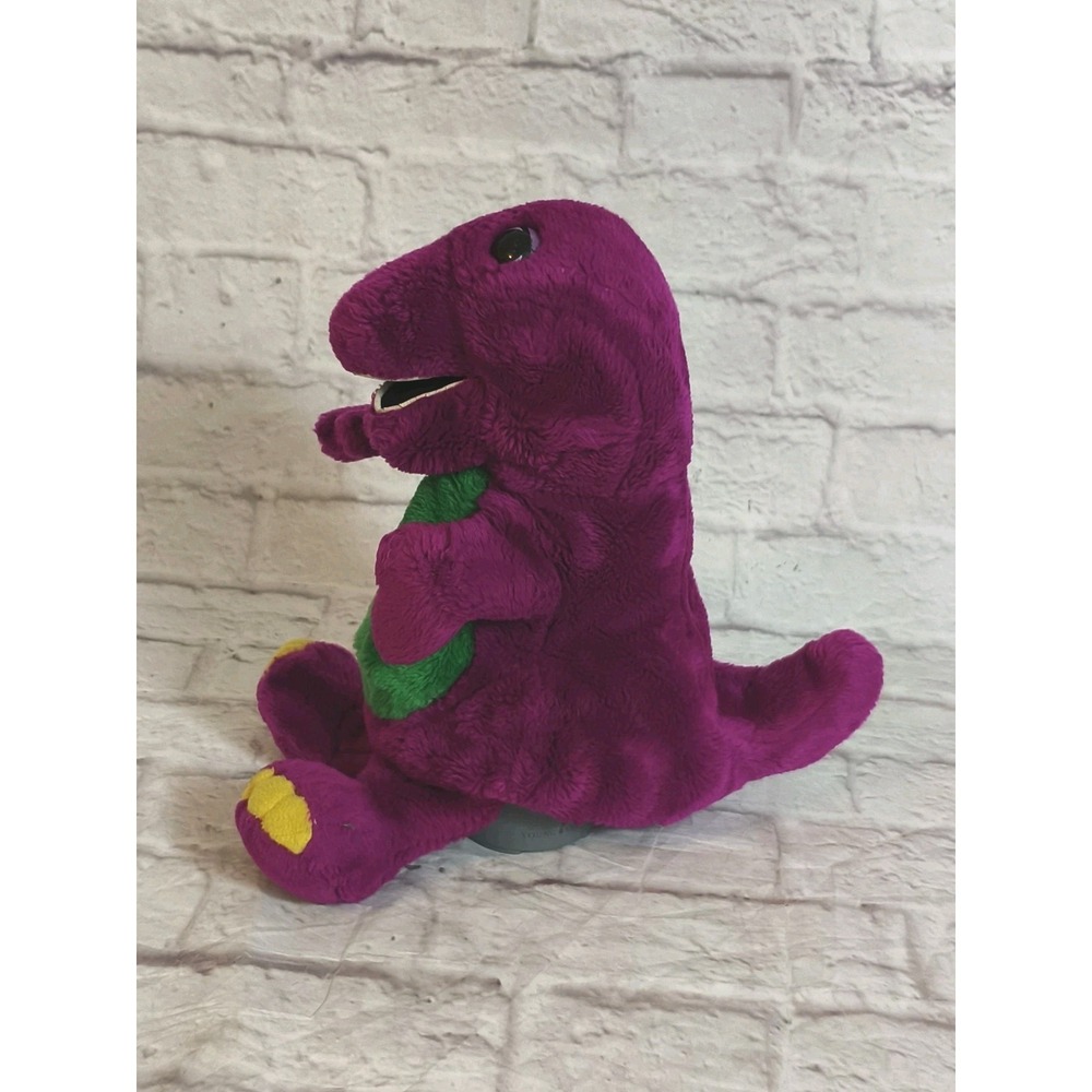 1992 BARNEY Puppet Purple Dinosaur Stuffed Animal 13" Plush Lyons Golden Bear - Picture 4 of 12